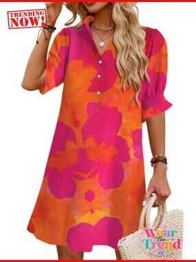 Womens Summer Shirt Dress with Pockets Ruffle Sleeve Mini Shift Dress